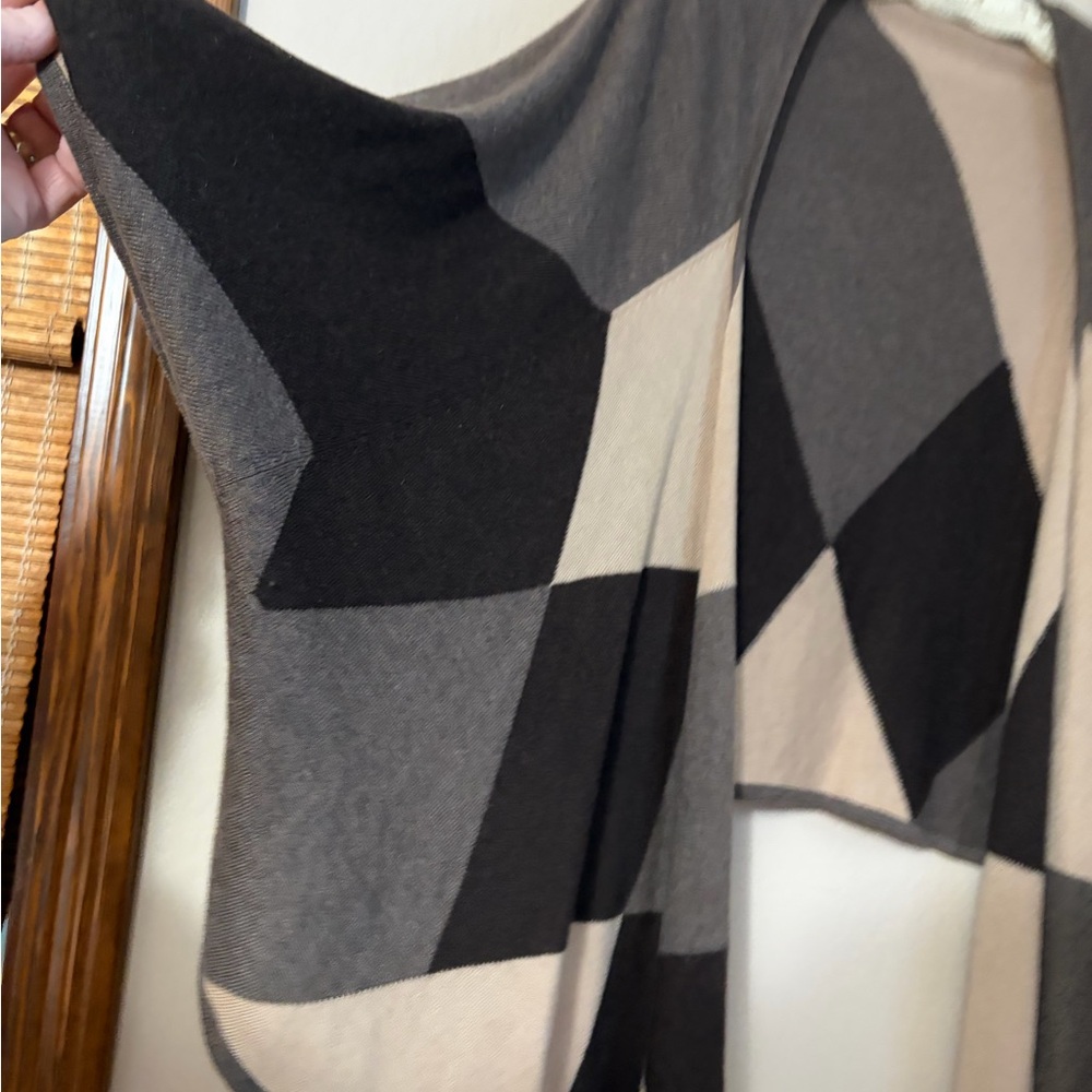Sisters Geometric Color Block Open Cardigan Shawl Wrap Taupe Cream Boho - Picture 3 of 11